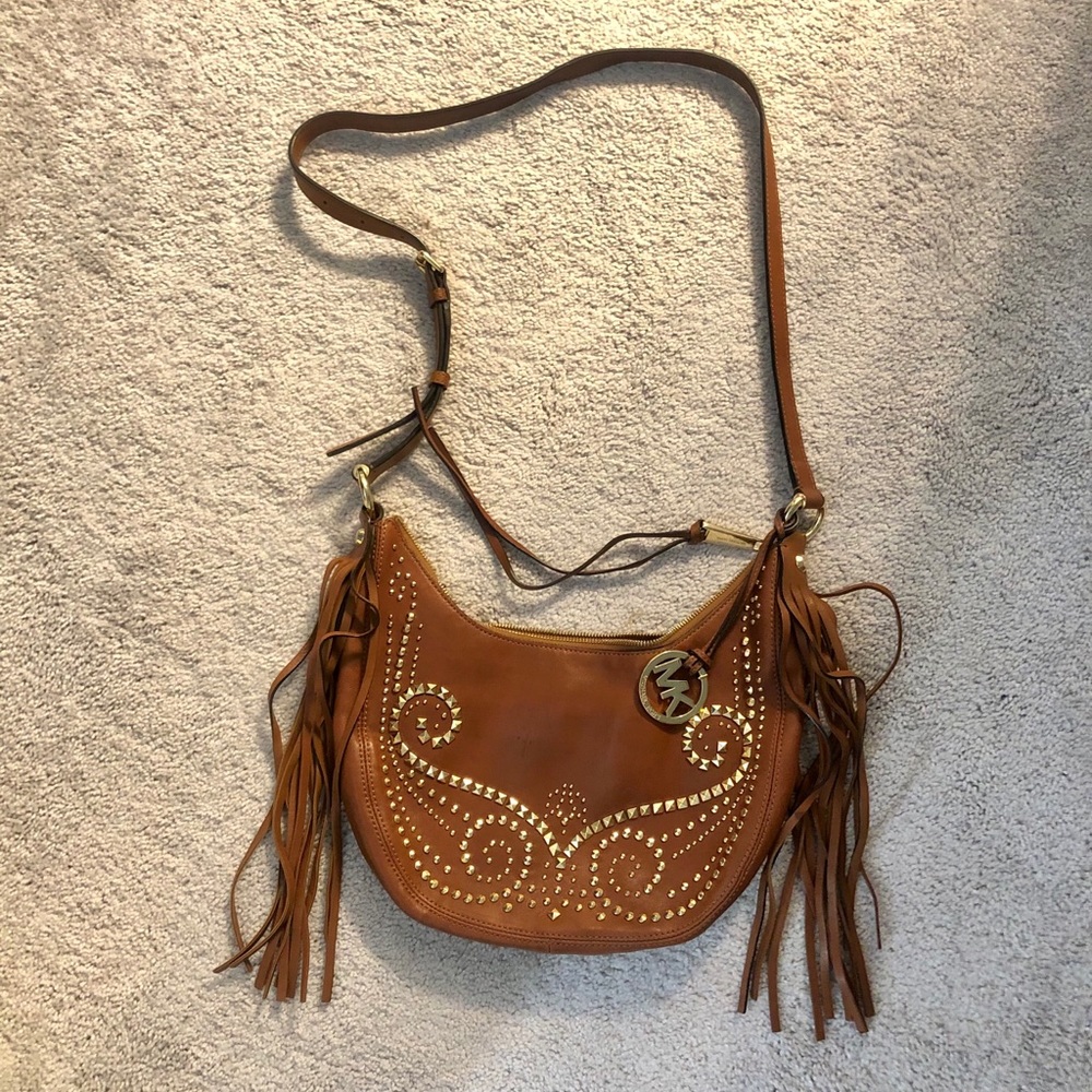 Michael Kors brown leather fringe shoulder bag